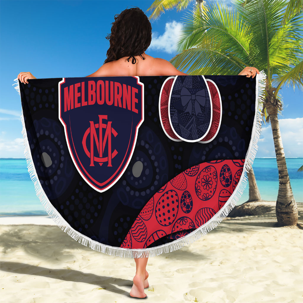 Personalized Melbourne Football Beach Blanket Easter Egg Pattern Red Navy Tribal Dot Art Style