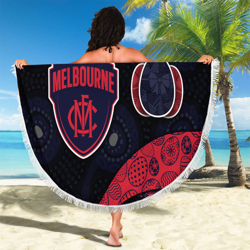 Personalized Melbourne Football Beach Blanket Easter Egg Pattern Red Navy Tribal Dot Art Style