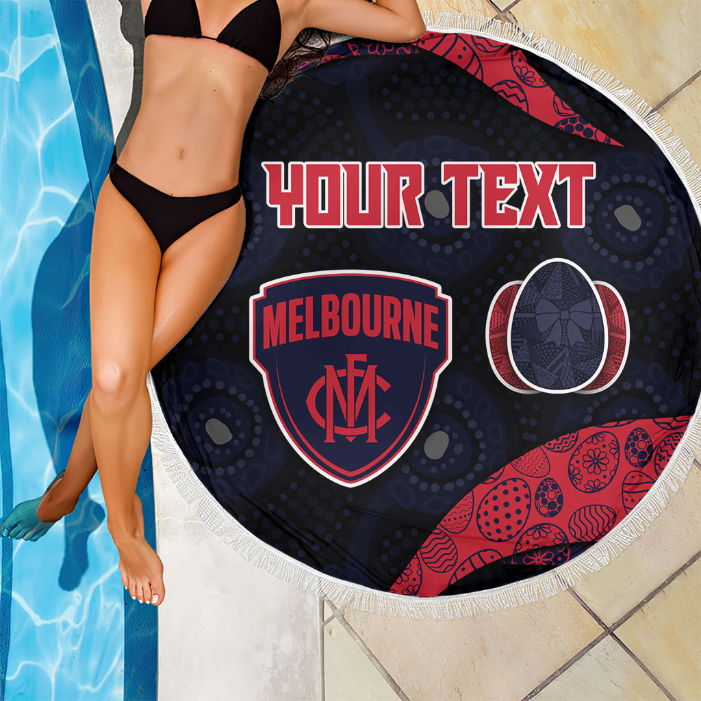 Personalized Melbourne Football Beach Blanket Easter Egg Pattern Red Navy Tribal Dot Art Style
