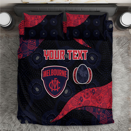 Personalized Melbourne Football Bedding Set Easter Egg Pattern Red Navy Tribal Dot Art Style
