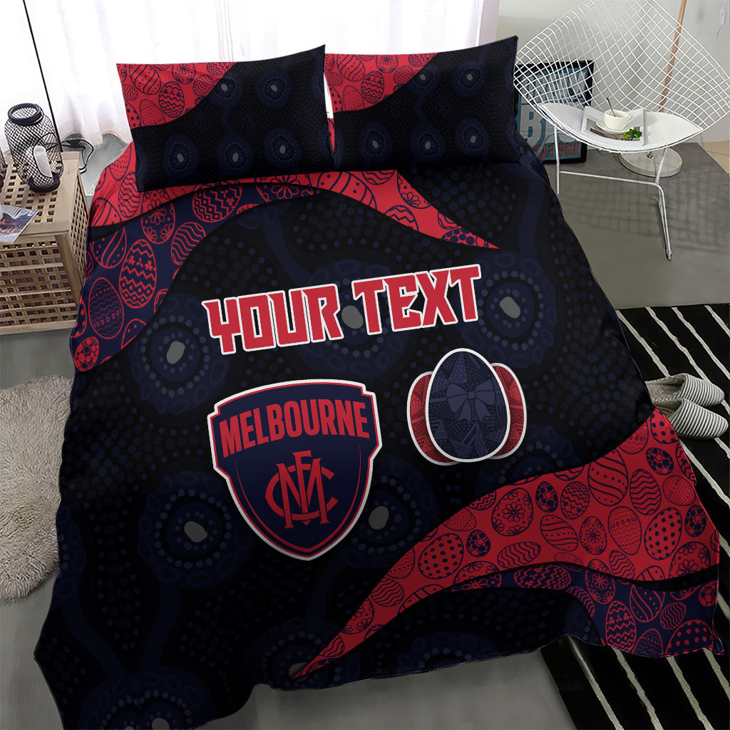 Personalized Melbourne Football Bedding Set Easter Egg Pattern Red Navy Tribal Dot Art Style