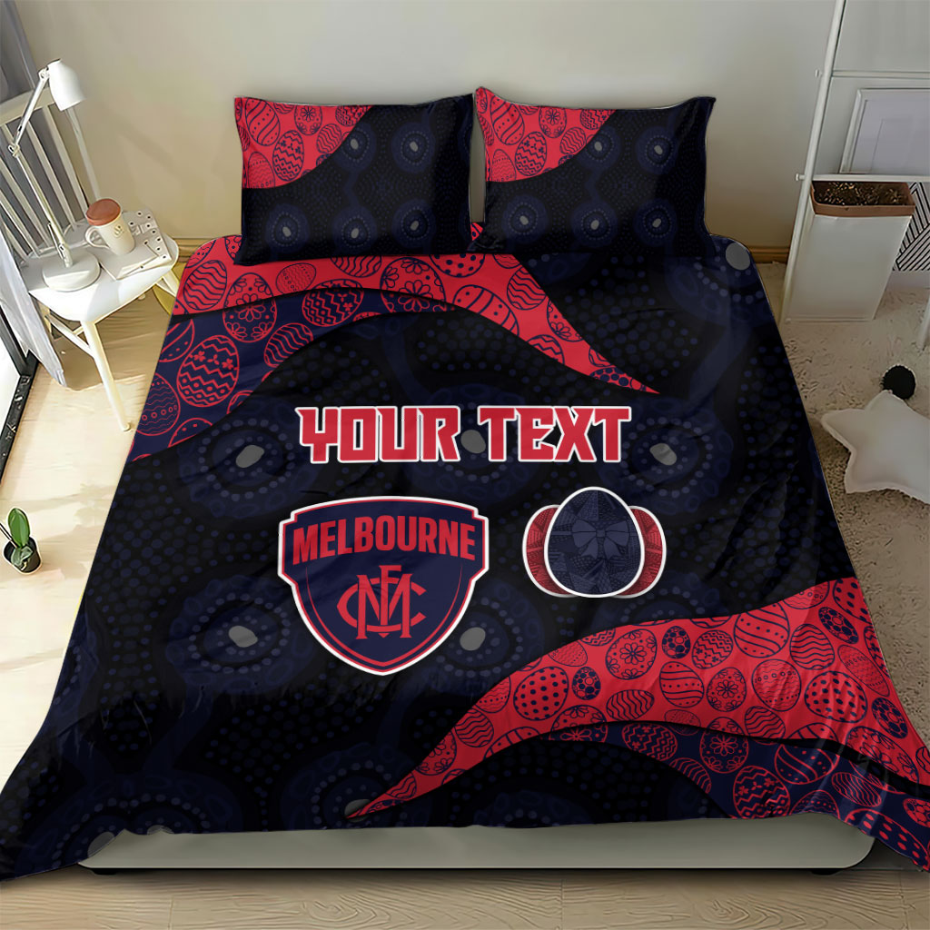 Personalized Melbourne Football Bedding Set Easter Egg Pattern Red Navy Tribal Dot Art Style