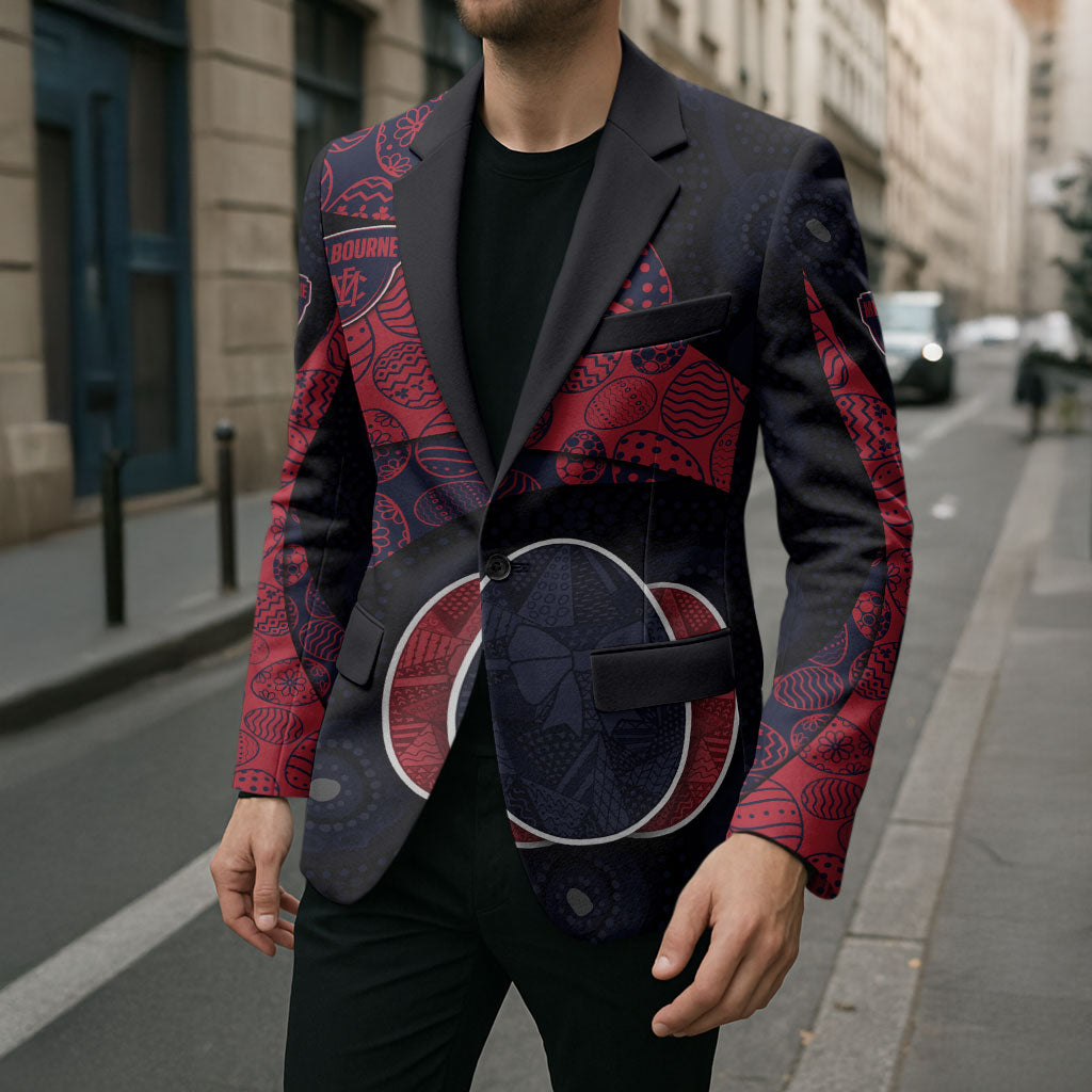 Personalized Melbourne Football Blazer Easter Egg Pattern Red Navy Tribal Dot Art Style
