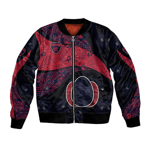 Personalized Melbourne Football Bomber Jacket Easter Egg Pattern Red Navy Tribal Dot Art Style