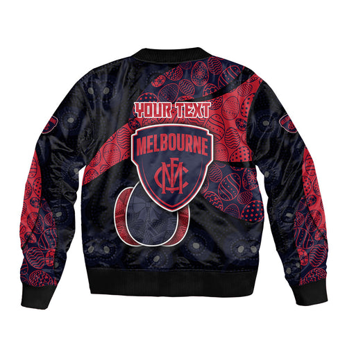 Personalized Melbourne Football Bomber Jacket Easter Egg Pattern Red Navy Tribal Dot Art Style