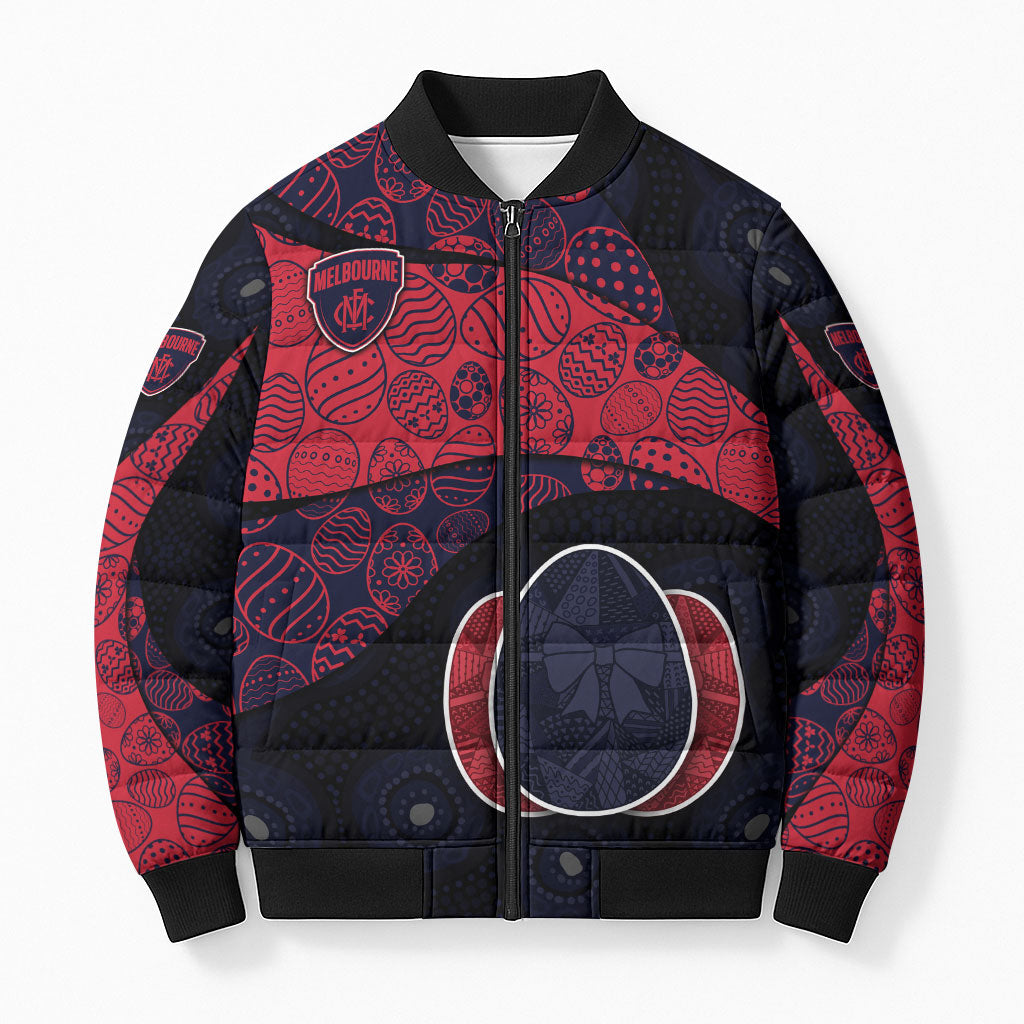 Personalized Melbourne Football Bomber Puffer Jacket Easter Egg Pattern Red Navy Tribal Dot Art Style