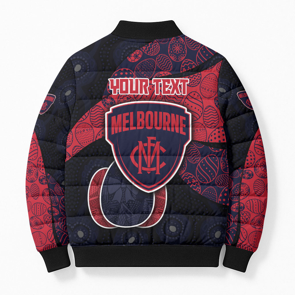 Personalized Melbourne Football Bomber Puffer Jacket Easter Egg Pattern Red Navy Tribal Dot Art Style