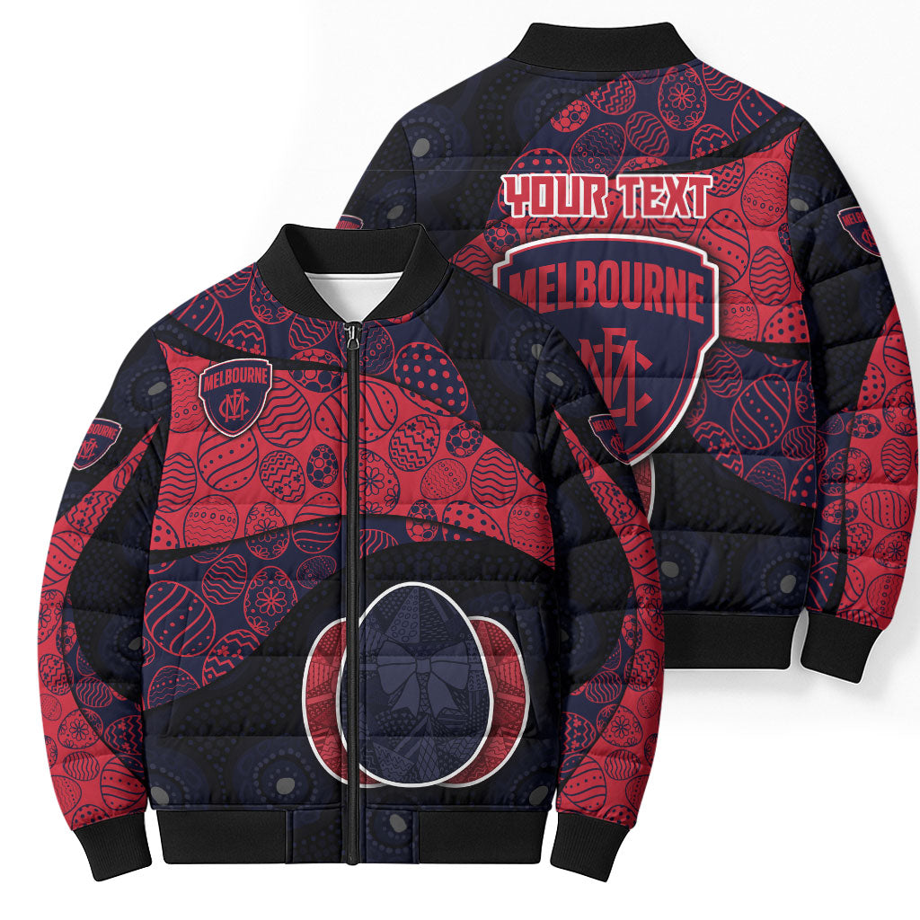 Personalized Melbourne Football Bomber Puffer Jacket Easter Egg Pattern Red Navy Tribal Dot Art Style
