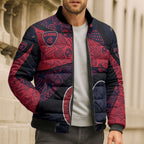 Personalized Melbourne Football Bomber Puffer Jacket Easter Egg Pattern Red Navy Tribal Dot Art Style