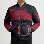 Personalized Melbourne Football Bomber Puffer Jacket Easter Egg Pattern Red Navy Tribal Dot Art Style