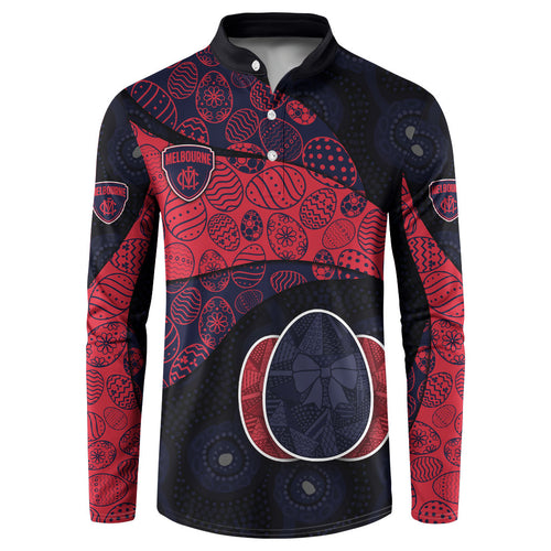 Personalized Melbourne Football Button Sweatshirt Easter Egg Pattern Red Navy Tribal Dot Art Style