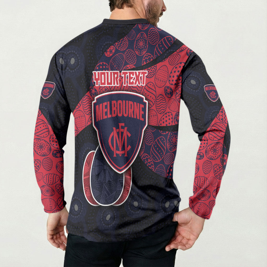 Personalized Melbourne Football Button Sweatshirt Easter Egg Pattern Red Navy Tribal Dot Art Style