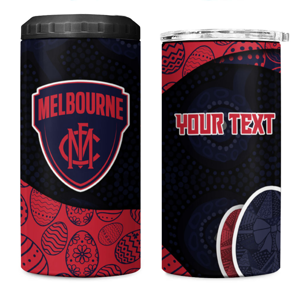 Personalized Melbourne Football 4 in 1 Can Cooler Tumbler Easter Egg Pattern Red Navy Tribal Dot Art Style