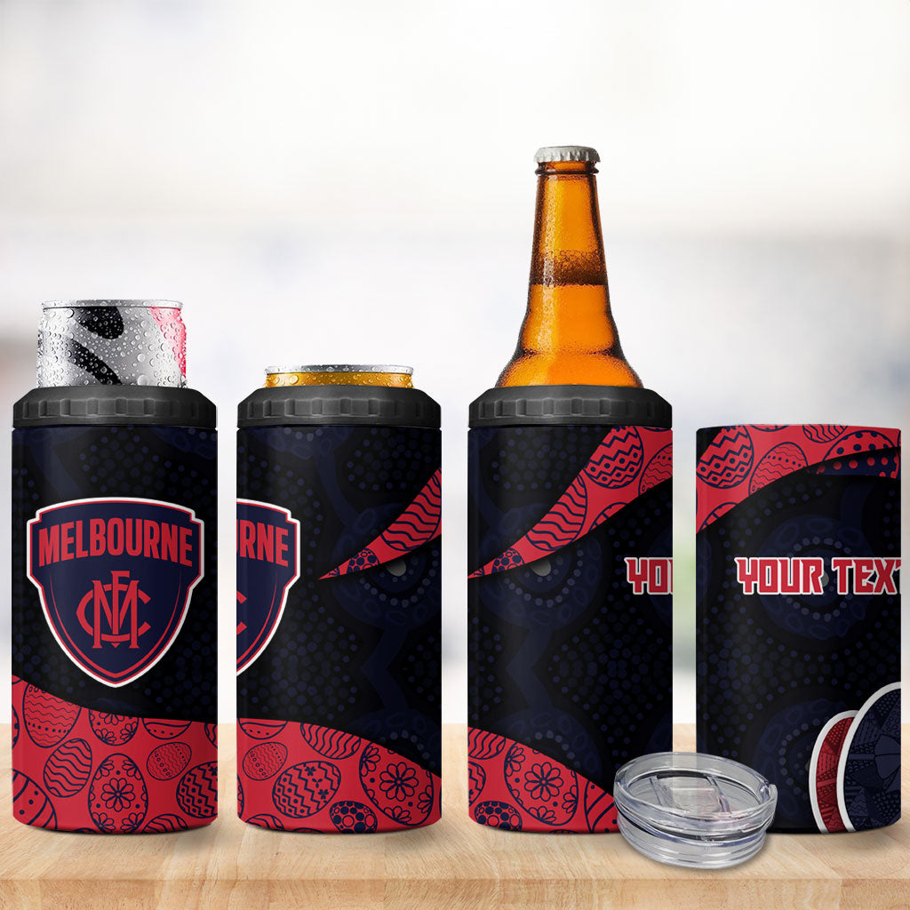 Personalized Melbourne Football 4 in 1 Can Cooler Tumbler Easter Egg Pattern Red Navy Tribal Dot Art Style