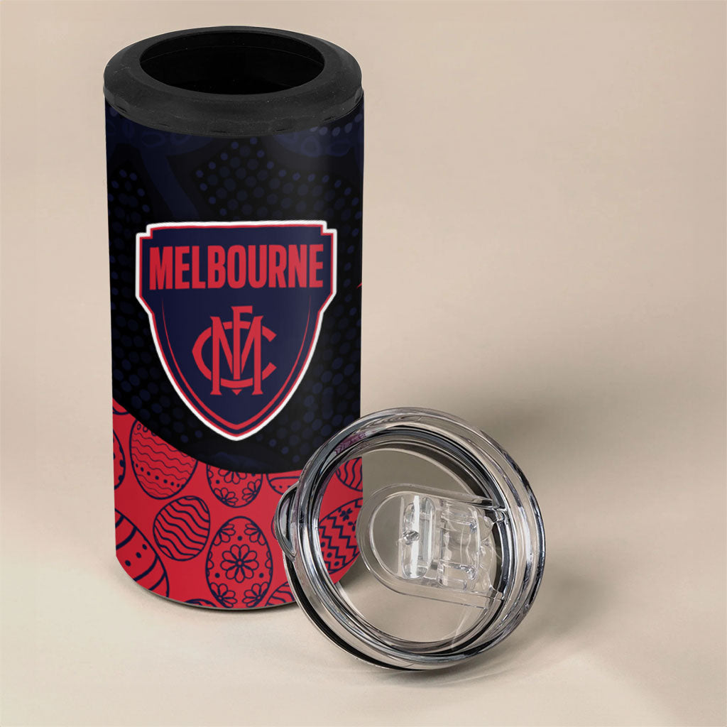 Personalized Melbourne Football 4 in 1 Can Cooler Tumbler Easter Egg Pattern Red Navy Tribal Dot Art Style