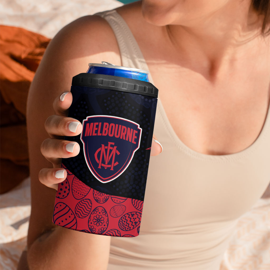 Personalized Melbourne Football 4 in 1 Can Cooler Tumbler Easter Egg Pattern Red Navy Tribal Dot Art Style