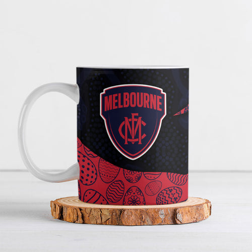 Personalized Melbourne Football Ceramic Mug Easter Egg Pattern Red Navy Tribal Dot Art Style