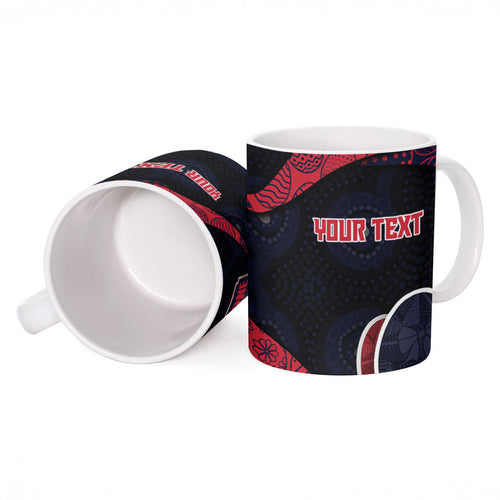 Personalized Melbourne Football Ceramic Mug Easter Egg Pattern Red Navy Tribal Dot Art Style