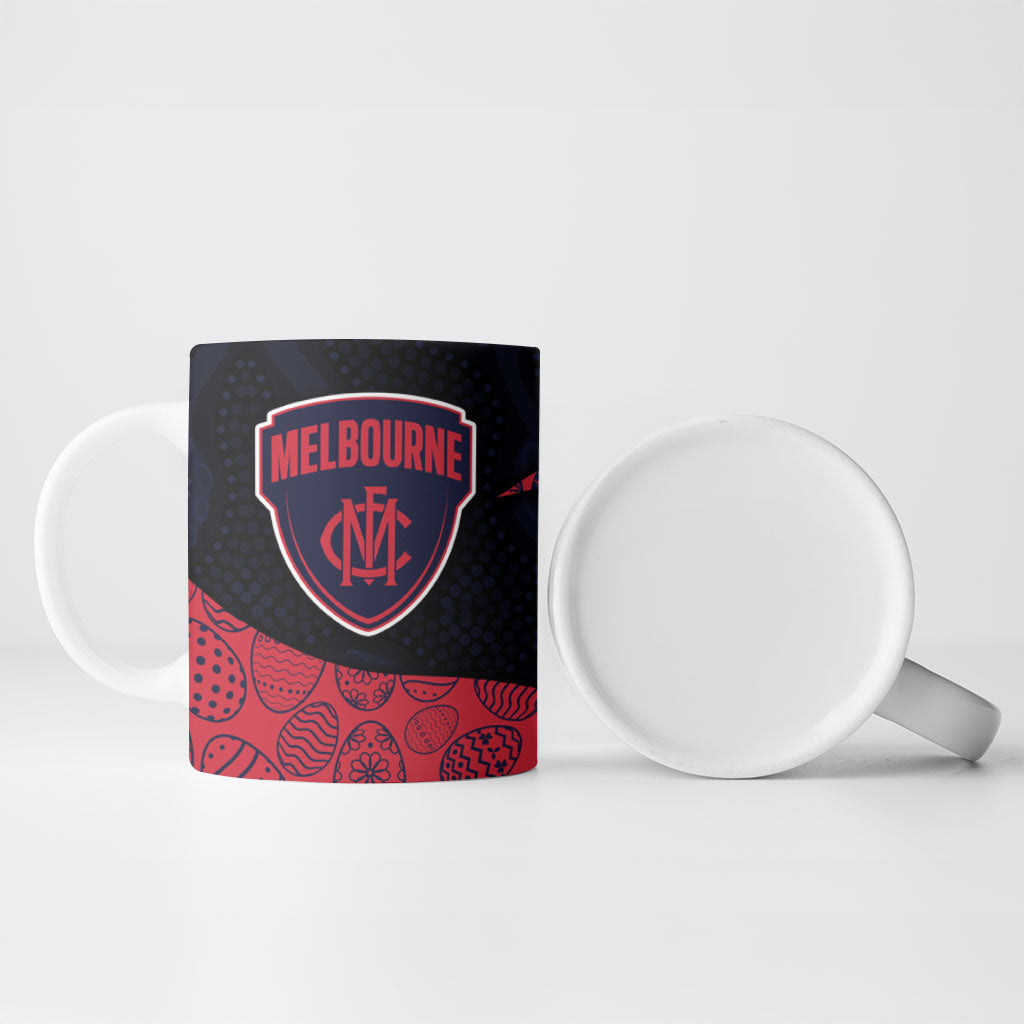 Personalized Melbourne Football Ceramic Mug Easter Egg Pattern Red Navy Tribal Dot Art Style
