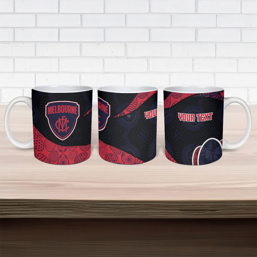 Personalized Melbourne Football Ceramic Mug Easter Egg Pattern Red Navy Tribal Dot Art Style