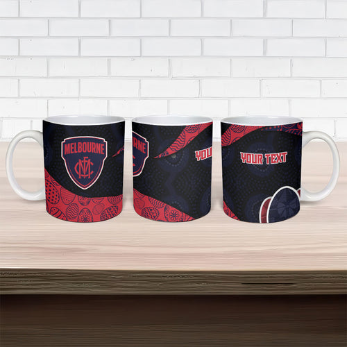 Personalized Melbourne Football Ceramic Mug Easter Egg Pattern Red Navy Tribal Dot Art Style