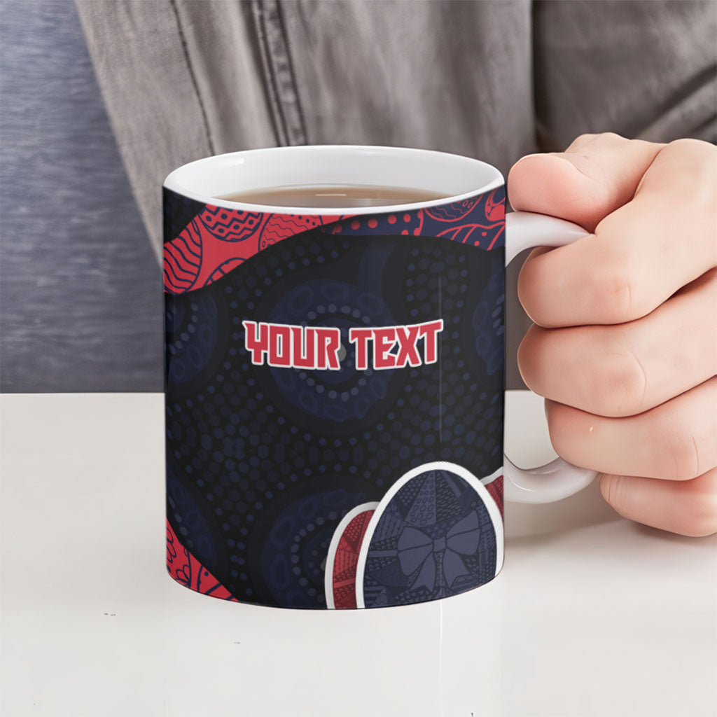 Personalized Melbourne Football Ceramic Mug Easter Egg Pattern Red Navy Tribal Dot Art Style