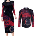 Personalized Melbourne Football Couples Matching Long Sleeve Bodycon Dress and Long Sleeve Button Shirt Easter Egg Pattern Red Navy Tribal Dot Art Style