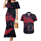 Personalized Melbourne Football Couples Matching Mermaid Dress and Hawaiian Shirt Easter Egg Pattern Red Navy Tribal Dot Art Style