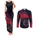 Personalized Melbourne Football Couples Matching Tank Maxi Dress and Long Sleeve Button Shirt Easter Egg Pattern Red Navy Tribal Dot Art Style