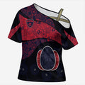 Personalized Melbourne Football Cross Shoulder Shirt Easter Egg Pattern Red Navy Tribal Dot Art Style