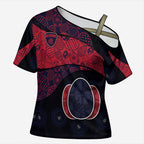 Personalized Melbourne Football Cross Shoulder Shirt Easter Egg Pattern Red Navy Tribal Dot Art Style