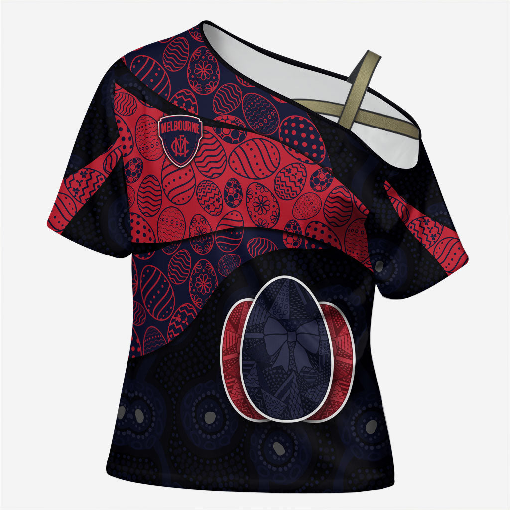 Personalized Melbourne Football Cross Shoulder Shirt Easter Egg Pattern Red Navy Tribal Dot Art Style