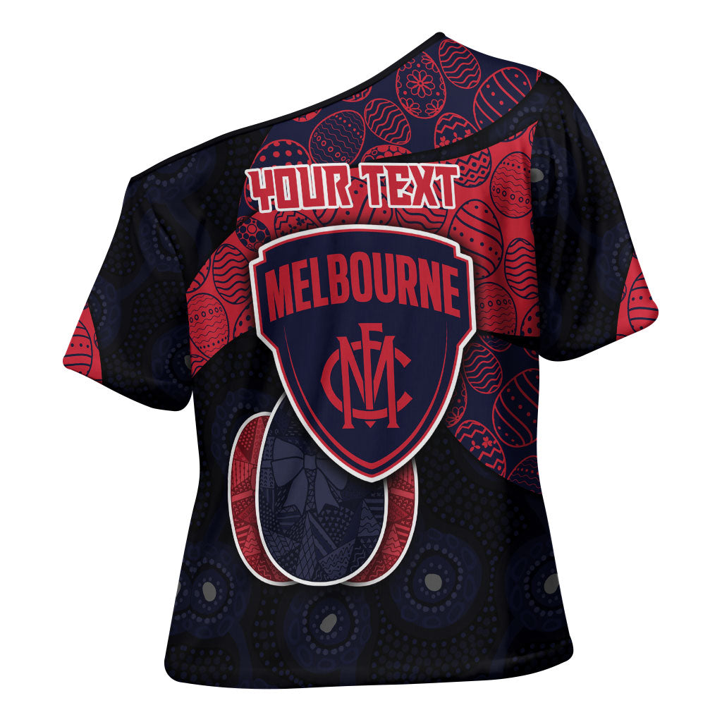 Personalized Melbourne Football Cross Shoulder Shirt Easter Egg Pattern Red Navy Tribal Dot Art Style