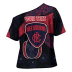 Personalized Melbourne Football Cross Shoulder Shirt Easter Egg Pattern Red Navy Tribal Dot Art Style
