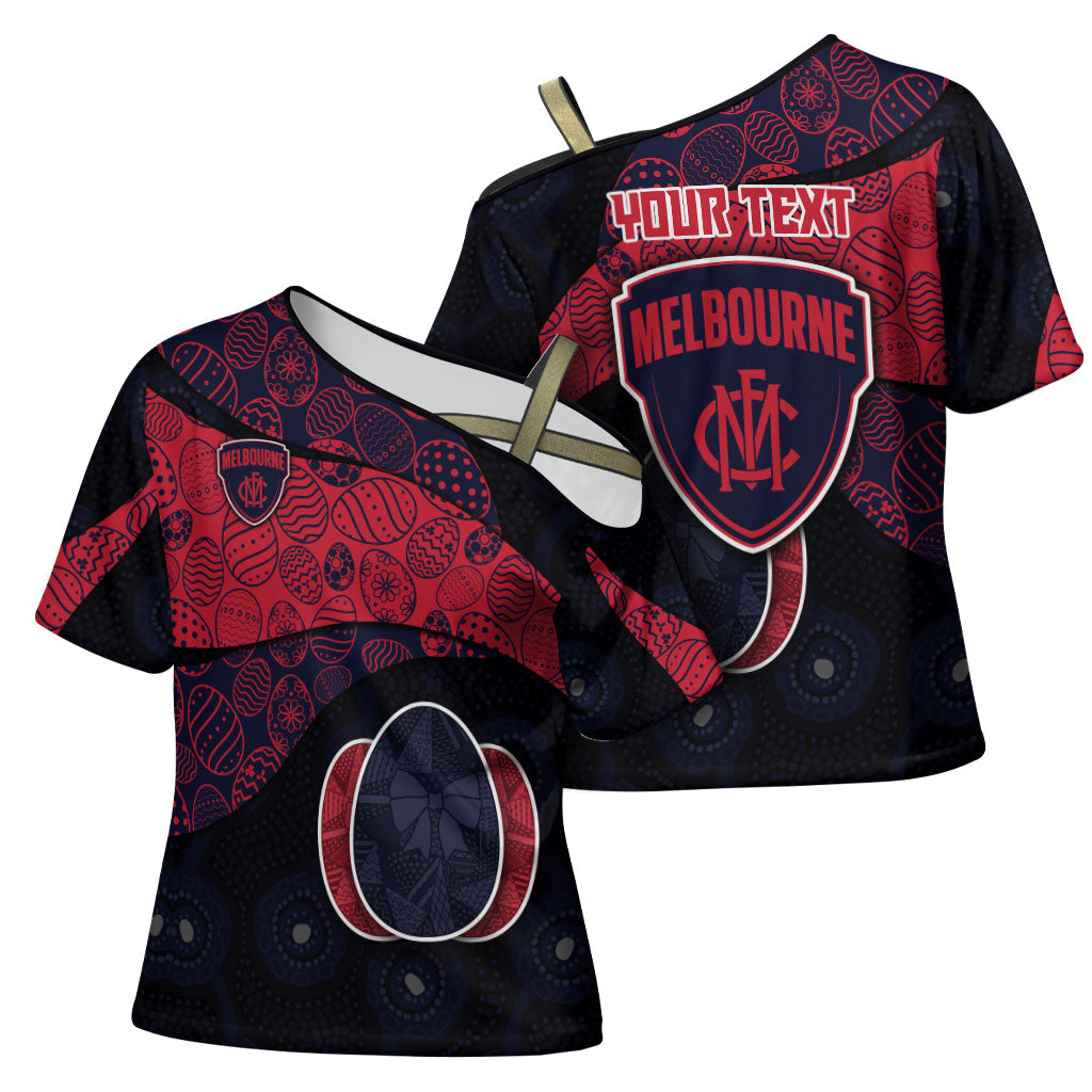 Personalized Melbourne Football Cross Shoulder Shirt Easter Egg Pattern Red Navy Tribal Dot Art Style