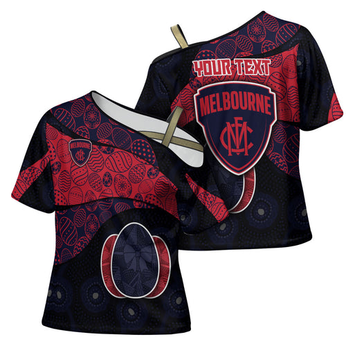 Personalized Melbourne Football Cross Shoulder Shirt Easter Egg Pattern Red Navy Tribal Dot Art Style