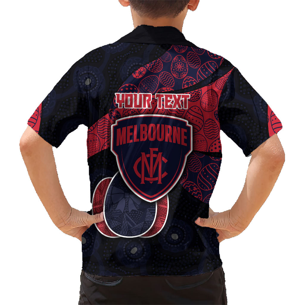 Personalized Melbourne Football Family Matching Long Sleeve Bodycon Dress and Hawaiian Shirt Easter Egg Pattern Red Navy Tribal Dot Art Style