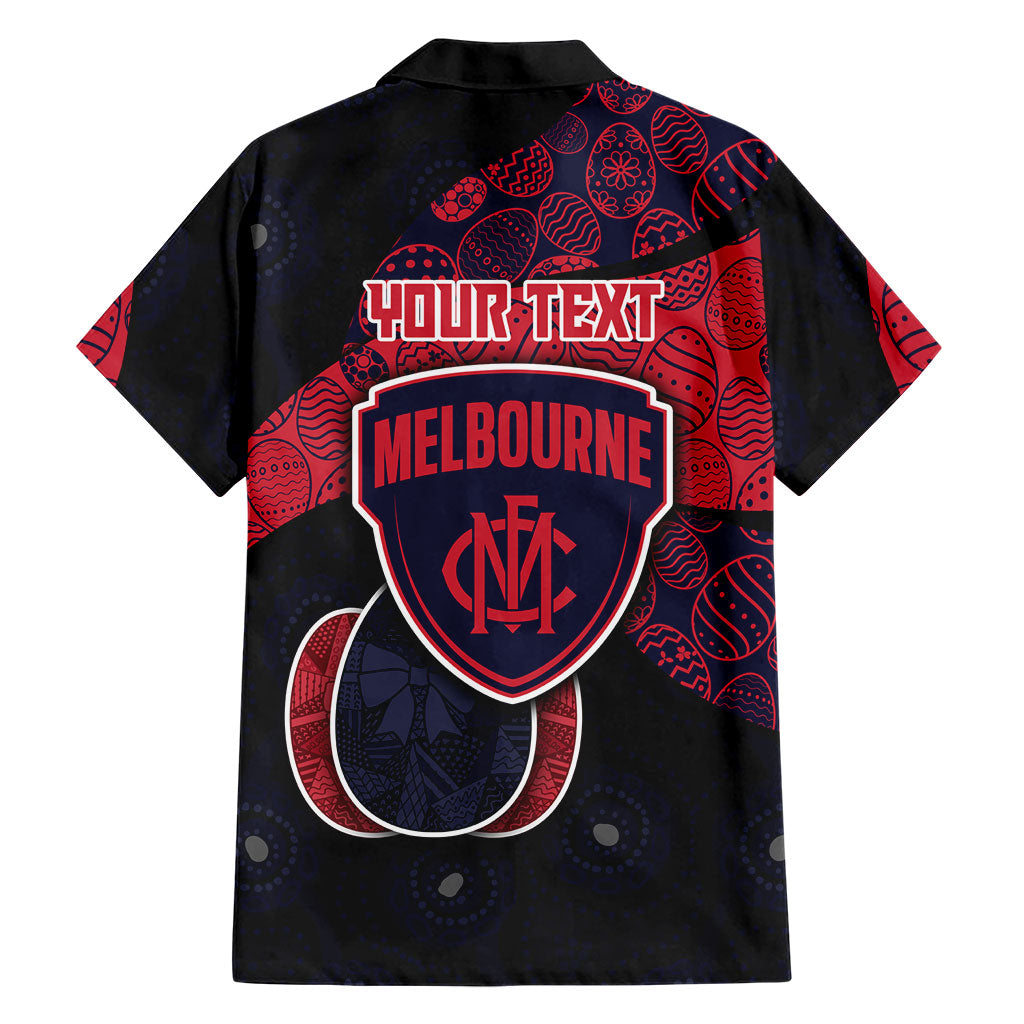 Personalized Melbourne Football Family Matching Off The Shoulder Long Sleeve Dress and Hawaiian Shirt Easter Egg Pattern Red Navy Tribal Dot Art Style