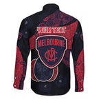 Personalized Melbourne Football Family Matching Off The Shoulder Long Sleeve Dress and Hawaiian Shirt Easter Egg Pattern Red Navy Tribal Dot Art Style