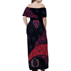 Personalized Melbourne Football Family Matching Off Shoulder Maxi Dress and Hawaiian Shirt Easter Egg Pattern Red Navy Tribal Dot Art Style