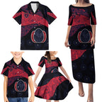 Personalized Melbourne Football Family Matching Puletasi and Hawaiian Shirt Easter Egg Pattern Red Navy Tribal Dot Art Style