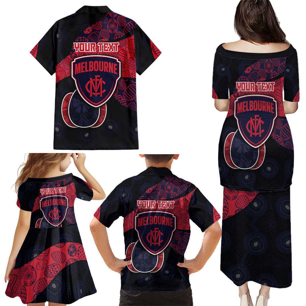 Personalized Melbourne Football Family Matching Puletasi and Hawaiian Shirt Easter Egg Pattern Red Navy Tribal Dot Art Style
