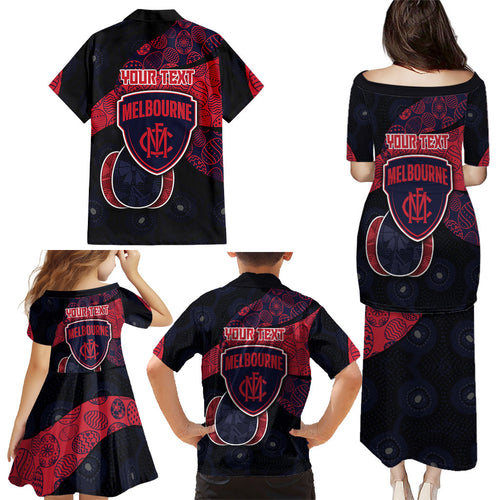 Personalized Melbourne Football Family Matching Puletasi and Hawaiian Shirt Easter Egg Pattern Red Navy Tribal Dot Art Style