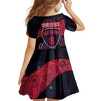 Personalized Melbourne Football Family Matching Short Sleeve Bodycon Dress and Hawaiian Shirt Easter Egg Pattern Red Navy Tribal Dot Art Style