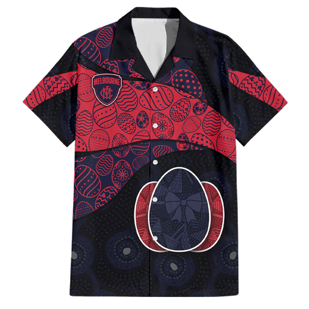 Personalized Melbourne Football Family Matching Tank Maxi Dress and Hawaiian Shirt Easter Egg Pattern Red Navy Tribal Dot Art Style