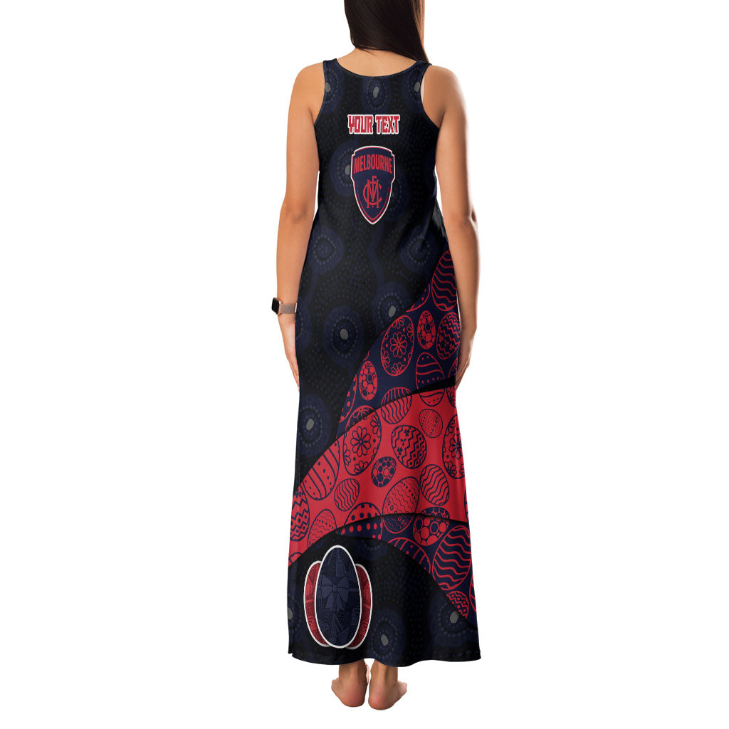 Personalized Melbourne Football Family Matching Tank Maxi Dress and Hawaiian Shirt Easter Egg Pattern Red Navy Tribal Dot Art Style