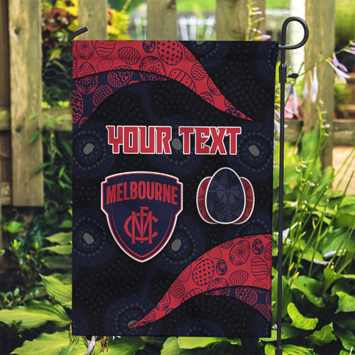 Personalized Melbourne Football Garden Flag Easter Egg Pattern Red Navy Tribal Dot Art Style