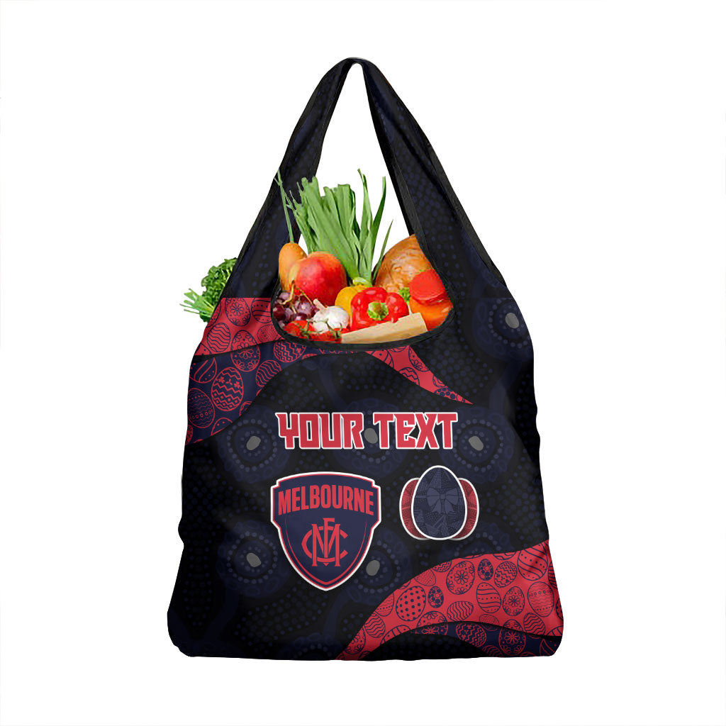 Personalized Melbourne Football Grocery Bag Easter Egg Pattern Red Navy Tribal Dot Art Style