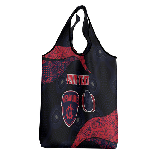 Personalized Melbourne Football Grocery Bag Easter Egg Pattern Red Navy Tribal Dot Art Style