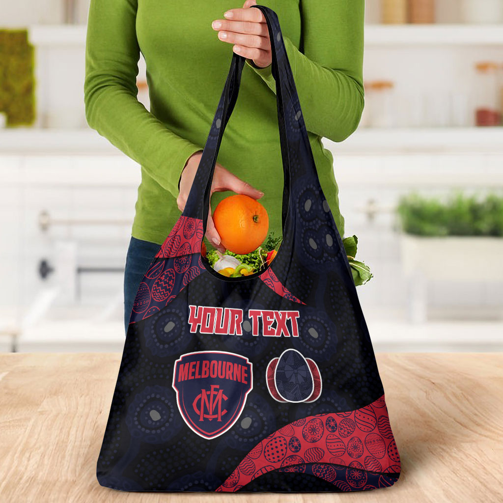 Personalized Melbourne Football Grocery Bag Easter Egg Pattern Red Navy Tribal Dot Art Style